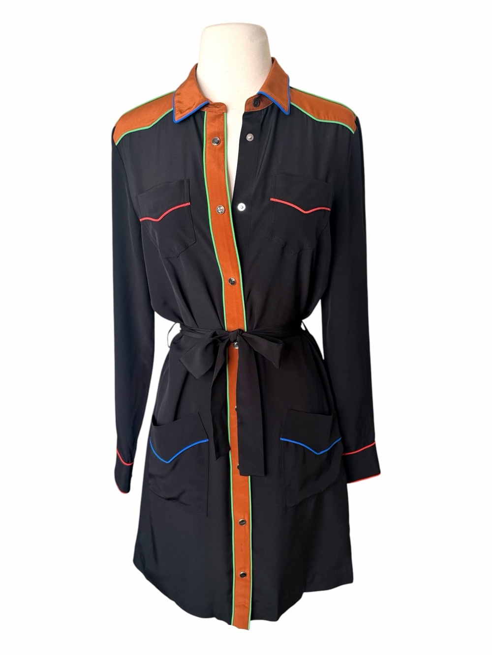 COACH New with Tags SOLID SILK BlACK SHIRT DRESS. Size 2. - Picture 3 of 15